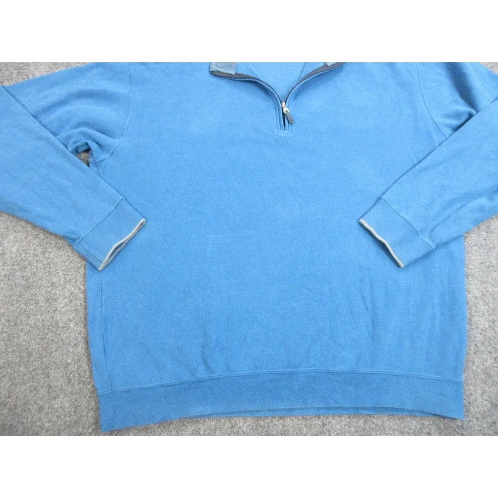 Peter Millar Sweater Mens 2XL Blue Quarter Zip Cotton Pullover Golf‎ Casual